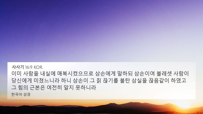 사사기 16:9 KOR 4K Wallpaper - 이미 사람을 내실에 매복시켰으므로 - 4K Wallpaper Bible Verse