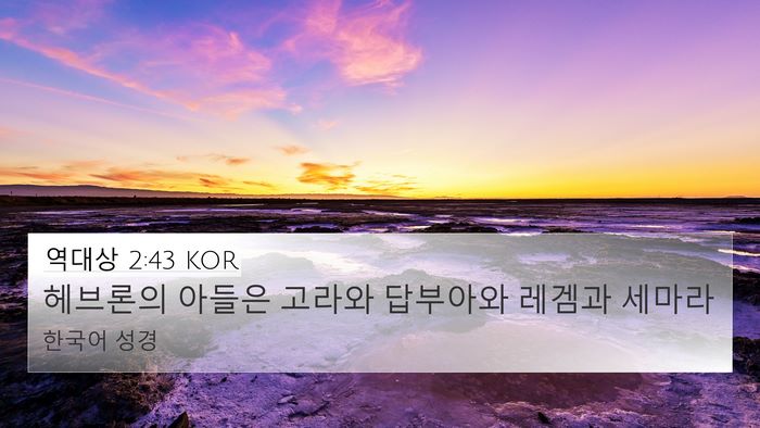역대상 2:43 KOR 4K Wallpaper - 헤브론의 아들은 고라와 답부아와 - 4K Wallpaper Bible Verse