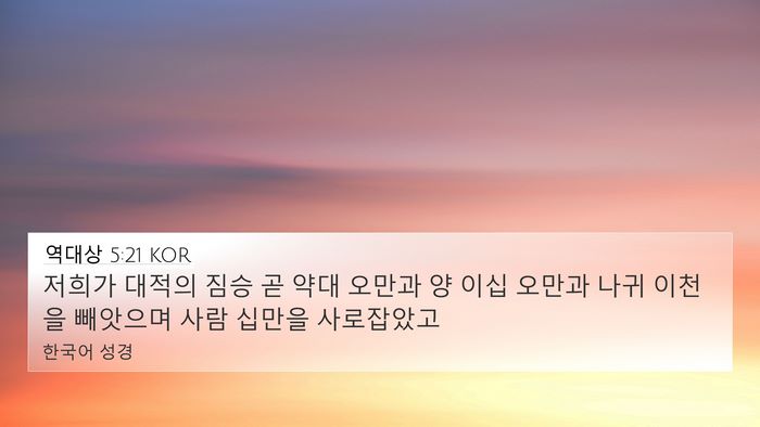 역대상 5:21 KOR 4K Wallpaper - 저희가 대적의 짐승 곧 약대 오만과 - 4K Wallpaper Bible Verse