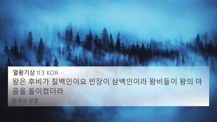 열왕기상 11:3 KOR 4K Wallpaper - 왕은 후비가 칠백인이요 빈장이 - 4K Wallpaper Bible Verse