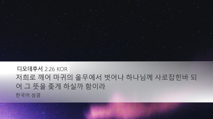 디모데후서 2:26 KOR Desktop Wallpaper - 저희로 깨어 마귀의 올무에서 벗어나 - Desktop Bible Verse Wallpaper