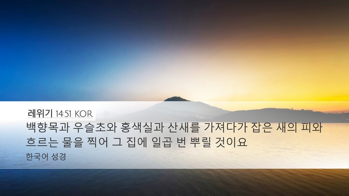 레위기 14:51 KOR Desktop Wallpaper - 백향목과 우슬초와 홍색실과 산새를 - Desktop Bible Verse Wallpaper