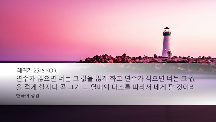 레위기 25:16 KOR Desktop Wallpaper - 연수가 많으면 너는 그 값을 많게 - Desktop Bible Verse Wallpaper
