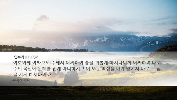 민수기 11:11 KOR Desktop Wallpaper - 여호와께 여짜오되 주께서 어찌하여 - Desktop Bible Verse Wallpaper