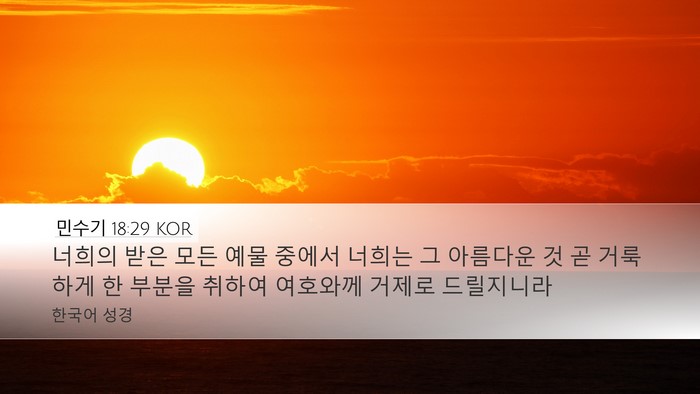 민수기 18:29 KOR Desktop Wallpaper - 너희의 받은 모든 예물 중에서 - Desktop Bible Verse Wallpaper