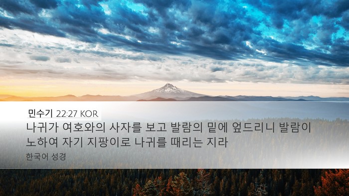 민수기 22:27 KOR Desktop Wallpaper - 나귀가 여호와의 사자를 보고 발람의 - Desktop Bible Verse Wallpaper