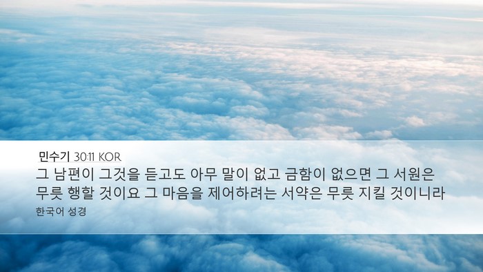 민수기 30:11 KOR Desktop Wallpaper - 그 남편이 그것을 듣고도 아무 말이 - Desktop Bible Verse Wallpaper
