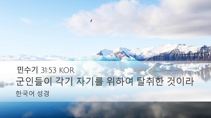 민수기 31:53 KOR Desktop Wallpaper - 군인들이 각기 자기를 위하여 탈취한 - Desktop Bible Verse Wallpaper