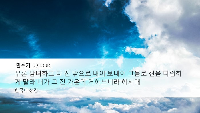 민수기 5:3 KOR Desktop Wallpaper - 무론 남녀하고 다 진 밖으로 내어 - Desktop Bible Verse Wallpaper