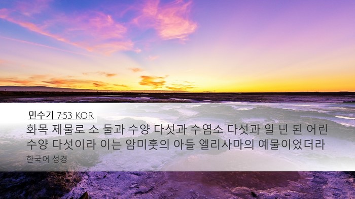 민수기 7:53 KOR Desktop Wallpaper - 화목 제물로 소 둘과 수양 다섯과 - Desktop Bible Verse Wallpaper