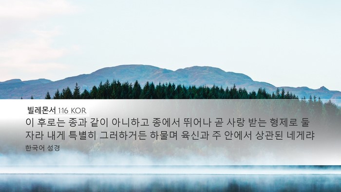 빌레몬서 1:16 KOR Desktop Wallpaper - 이 후로는 종과 같이 아니하고 - Desktop Bible Verse Wallpaper