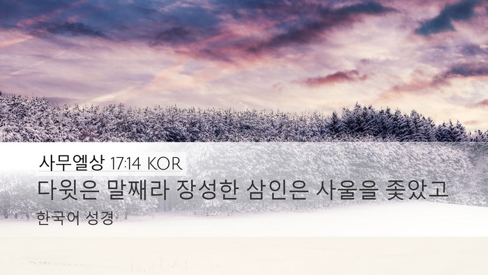 사무엘상 17:14 KOR Desktop Wallpaper - 다윗은 말째라 장성한 삼인은 사울을 - Desktop Bible Verse Wallpaper