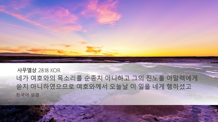 사무엘상 28:18 KOR Desktop Wallpaper - 네가 여호와의 목소리를 순종치 - Desktop Bible Verse Wallpaper