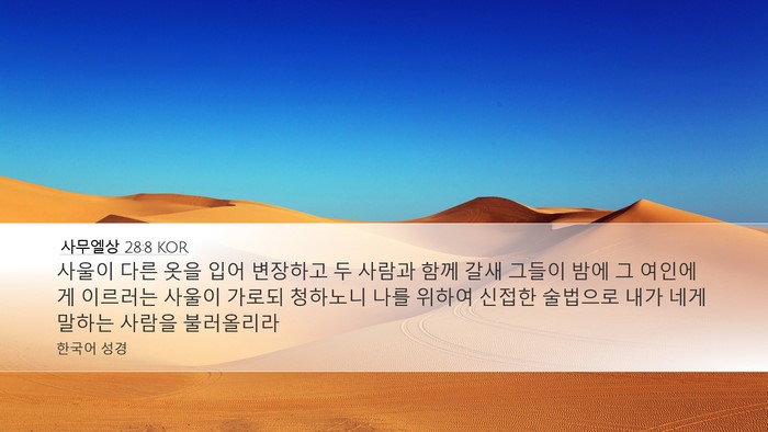 사무엘상 28:8 KOR Desktop Wallpaper - 사울이 다른 옷을 입어 변장하고 두 - Desktop Bible Verse Wallpaper