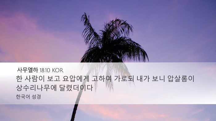 사무엘하 18:10 KOR Desktop Wallpaper - 한 사람이 보고 요압에게 고하여 - Desktop Bible Verse Wallpaper