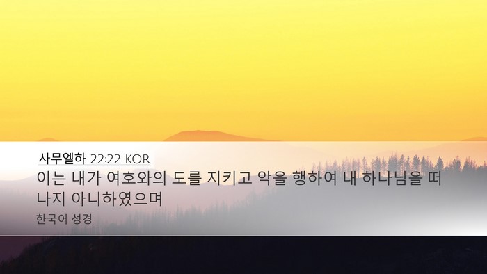 사무엘하 22:22 KOR Desktop Wallpaper - 이는 내가 여호와의 도를 지키고 - Desktop Bible Verse Wallpaper