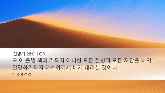신명기 28:61 KOR Desktop Wallpaper - 또 이 율법 책에 기록지 아니한 모든 - Desktop Bible Verse Wallpaper