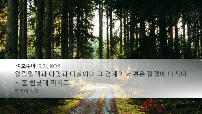 여호수아 19:26 KOR Desktop Wallpaper - 알람멜렉과 아맛과 미살이며 그 - Desktop Bible Verse Wallpaper