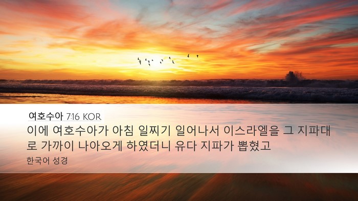 여호수아 7:16 KOR Desktop Wallpaper - 이에 여호수아가 아침 일찌기 - Desktop Bible Verse Wallpaper