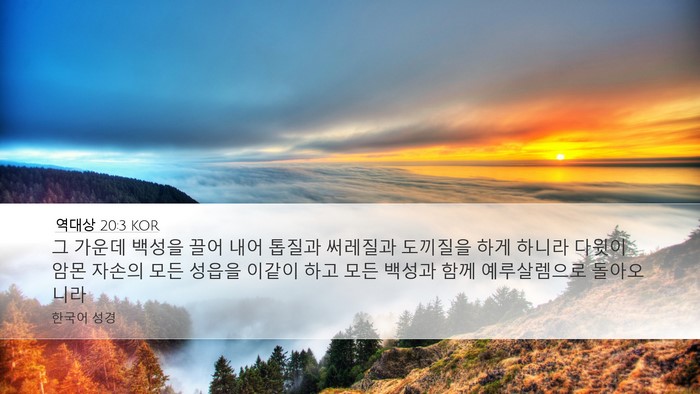 역대상 20:3 KOR Desktop Wallpaper - 그 가운데 백성을 끌어 내어 톱질과 - Desktop Bible Verse Wallpaper