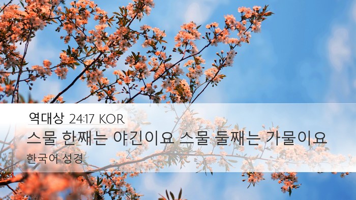 역대상 24:17 KOR Desktop Wallpaper - 스물 한째는 야긴이요 스물 둘째는 - Desktop Bible Verse Wallpaper