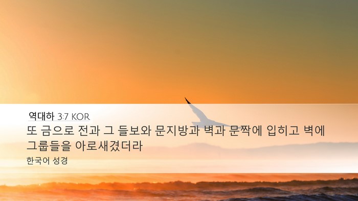 역대하 3:7 KOR Desktop Wallpaper - 또 금으로 전과 그 들보와 문지방과 - Desktop Bible Verse Wallpaper