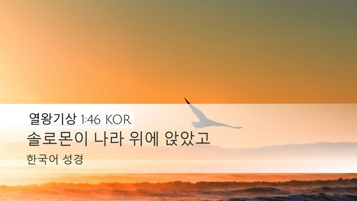 열왕기상 1:46 KOR Desktop Wallpaper - 솔로몬이 나라 위에 - Desktop Bible Verse Wallpaper