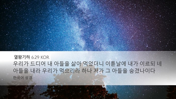 열왕기하 6:29 KOR Desktop Wallpaper - 우리가 드디어 내 아들을 삶아 - Desktop Bible Verse Wallpaper