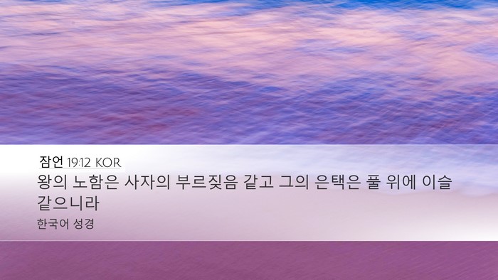 잠언 19:12 KOR Desktop Wallpaper - 왕의 노함은 사자의 부르짖음 같고 - Desktop Bible Verse Wallpaper