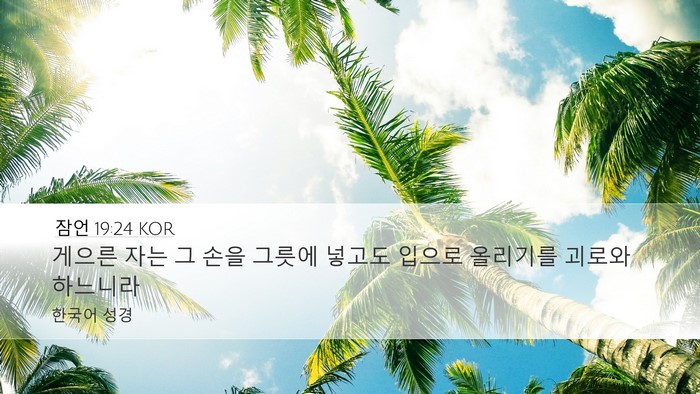 잠언 19:24 KOR Desktop Wallpaper - 게으른 자는 그 손을 그릇에 넣고도 - Desktop Bible Verse Wallpaper