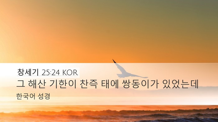 창세기 25:24 KOR Bible Verse Image