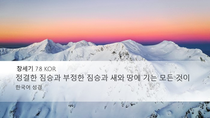 창세기 7:8 KOR Desktop Wallpaper - 정결한 짐승과 부정한 짐승과 새와 - Desktop Bible Verse Wallpaper
