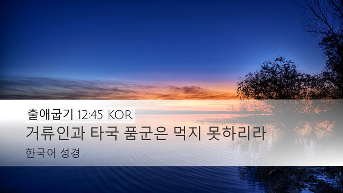 출애굽기 12:45 KOR Desktop Wallpaper - 거류인과 타국 품군은 먹지 - Desktop Bible Verse Wallpaper