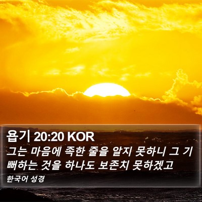 욥기 20:20 KOR Bible Verse Image