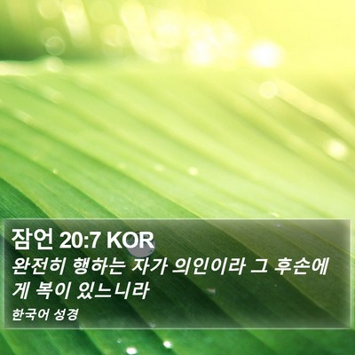 잠언 20:7 KOR Bible Verse Image