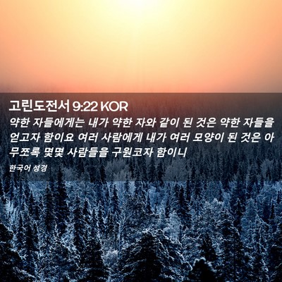 Picture 02 - 고린도전서 9:22 KOR - 약한 자들에게는 내가 약한 자와 - Bible Verse Picture