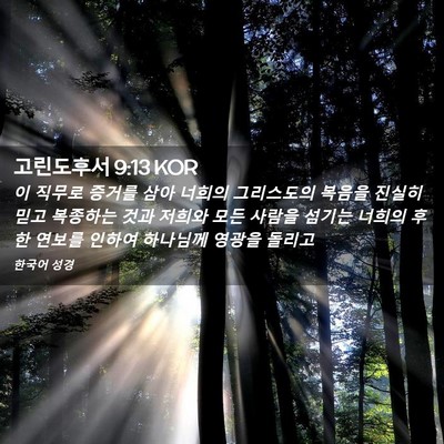 Picture 02 - 고린도후서 9:13 KOR - 이 직무로 증거를 삼아 너희의 - Bible Verse Picture