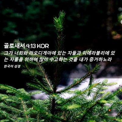 Picture 02 - 골로새서 4:13 KOR - 그가 너희와 라오디게아에 있는 - Bible Verse Picture