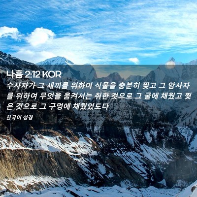 Picture 02 - 나훔 2:12 KOR - 수사자가 그 새끼를 위하여 식물을 - Bible Verse Picture