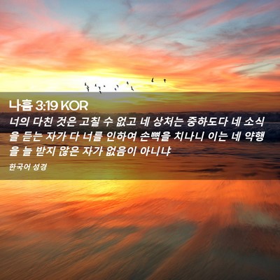 Picture 02 - 나훔 3:19 KOR - 너의 다친 것은 고칠 수 없고 네 - Bible Verse Picture