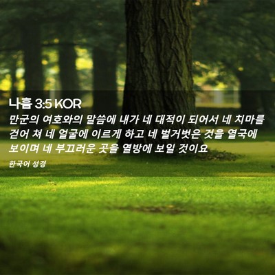 Picture 02 - 나훔 3:5 KOR - 만군의 여호와의 말씀에 내가 네 - Bible Verse Picture