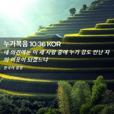 Picture 02 - 누가복음 10:36 KOR - 네 의견에는 이 세 사람 중에 누가 - Bible Verse Picture