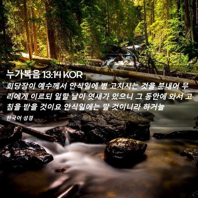 Picture 02 - 누가복음 13:14 KOR - 회당장이 예수께서 안식일에 병 - Bible Verse Picture