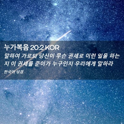 Picture 02 - 누가복음 20:2 KOR - 말하여 가로되 당신이 무슨 권세로 - Bible Verse Picture
