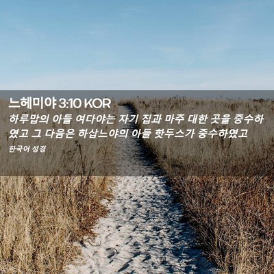 Picture 02 - 느헤미야 3:10 KOR - 하루맙의 아들 여다야는 자기 집과 - Bible Verse Picture