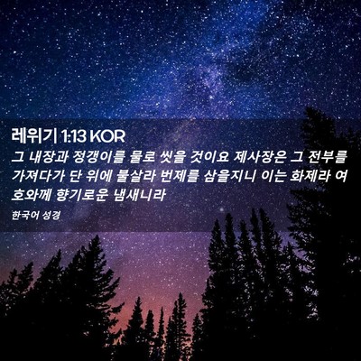 Picture 02 - 레위기 1:13 KOR - 그 내장과 정갱이를 물로 씻을 - Bible Verse Picture