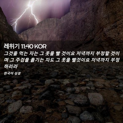 Picture 02 - 레위기 11:40 KOR - 그것을 먹는 자는 그 옷을 빨 것이요 - Bible Verse Picture