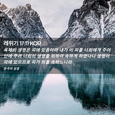 Picture 02 - 레위기 17:11 KOR - 육체의 생명은 피에 있음이라 내가 - Bible Verse Picture
