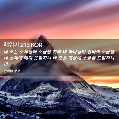 Picture 02 - 레위기 2:13 KOR - 네 모든 소제물에 소금을 치라 네 - Bible Verse Picture