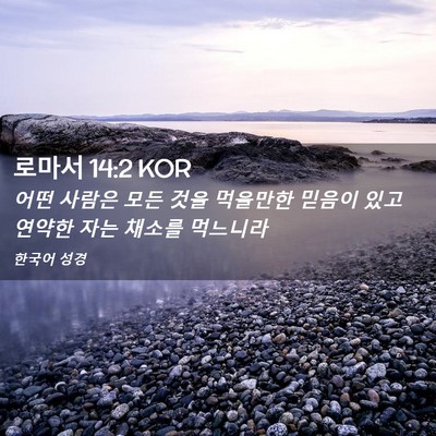 Picture 02 - 로마서 14:2 KOR - 어떤 사람은 모든 것을 먹을만한 - Bible Verse Picture
